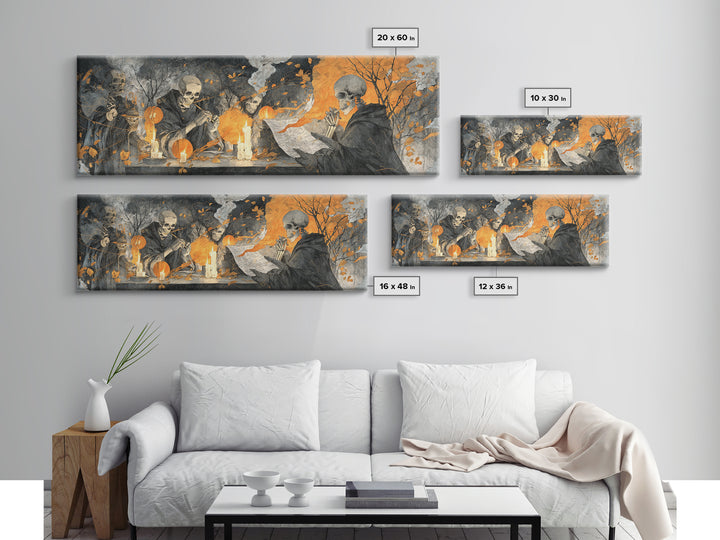The Skeleton Cartographer - Procession Scene, Gothic Home Decor, Extra Wide Wall Art, Canvas Print, Halloween Home Decor, Gothic Wall Art