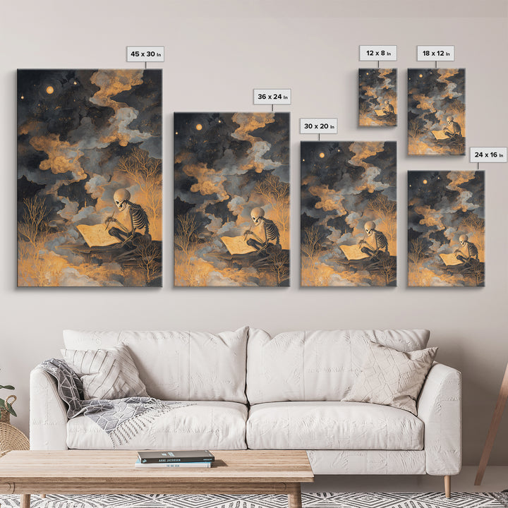 The Skeleton Cartographer - Surreal Celestial Vision, Gothic Home Decor, Vertical Wall Art, Canvas Print, Halloween Home Decor