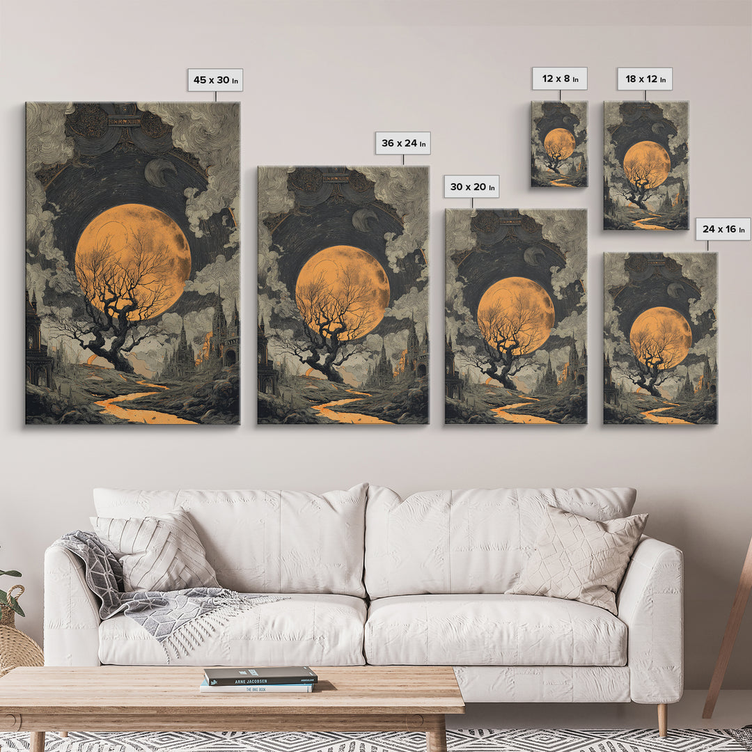 The Witch Astronomical Cabinet - Environmental Panorama, Macabre Halloween Art, Vertical Wall Art, Framed Canvas Print, Halloween Home Decor