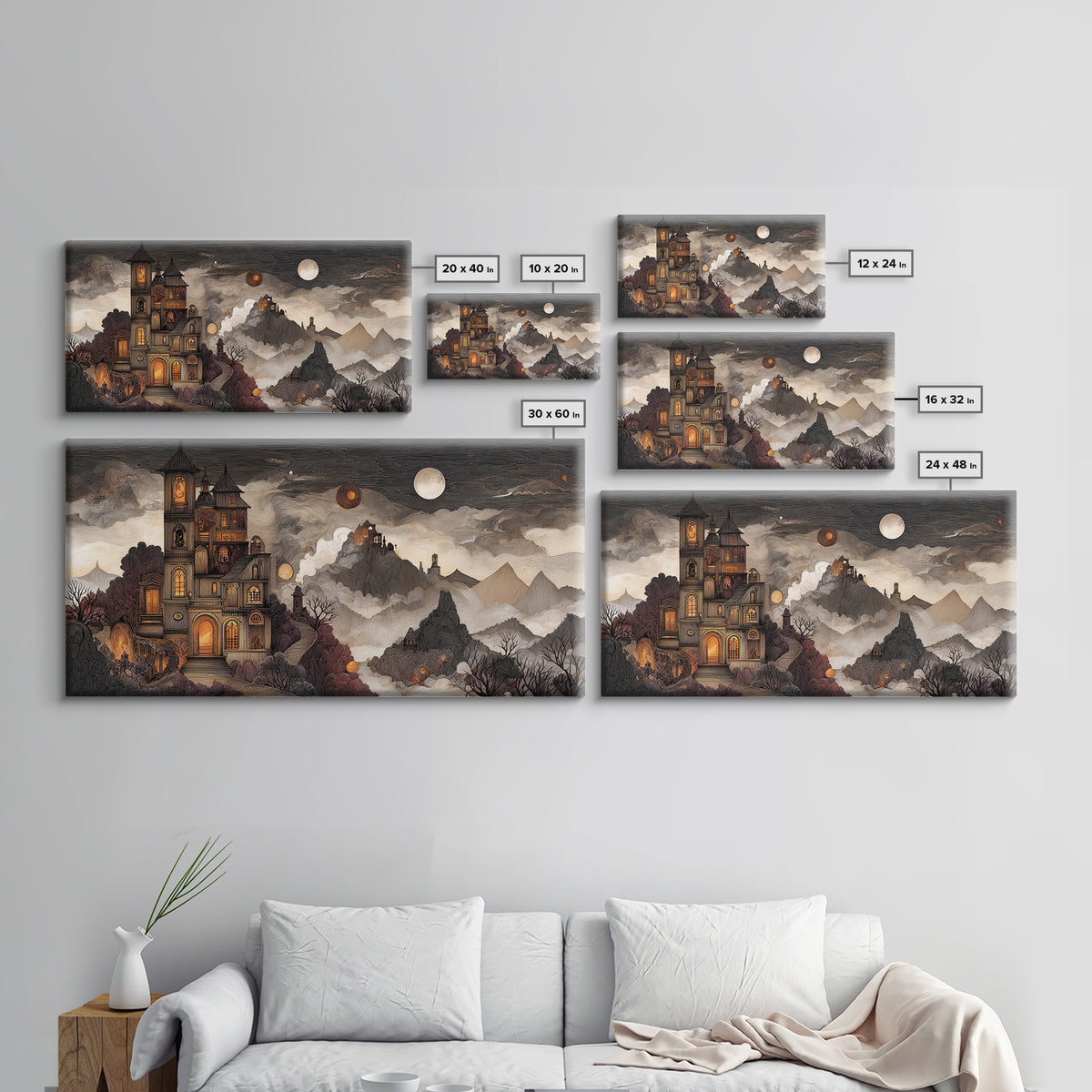 The Witch Astronomical Cabinet - Environmental Panorama, Halloween Wall Art, Wide Panoramic Art, Framed Canvas Print, Halloween Home Decor