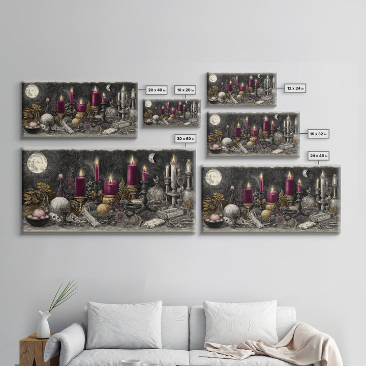 The Witch Astronomical Cabinet - Occult Still Life, Macabre Halloween Art, Wide Panoramic Art, Framed Canvas Print, Halloween Home Decor