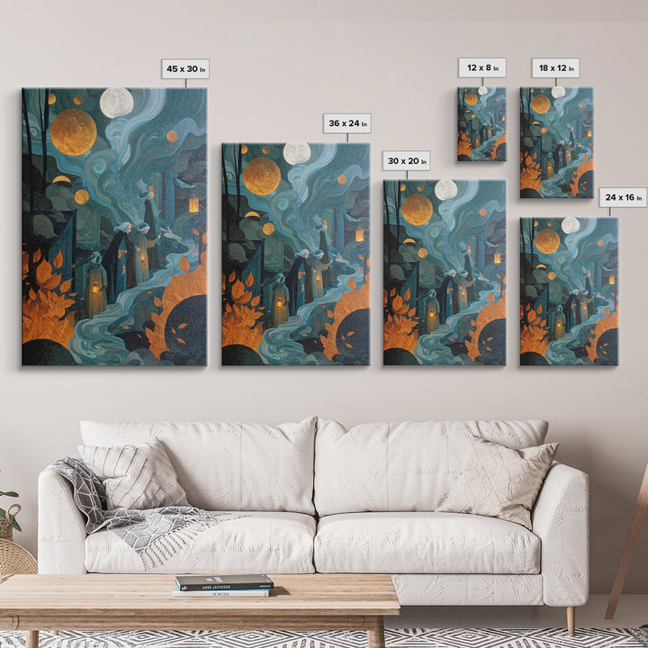 The Witch Astronomical Cabinet - Procession Scene, Dark Fantasy Wall Art, Vertical Wall Art, Canvas Print, Halloween Home Decor