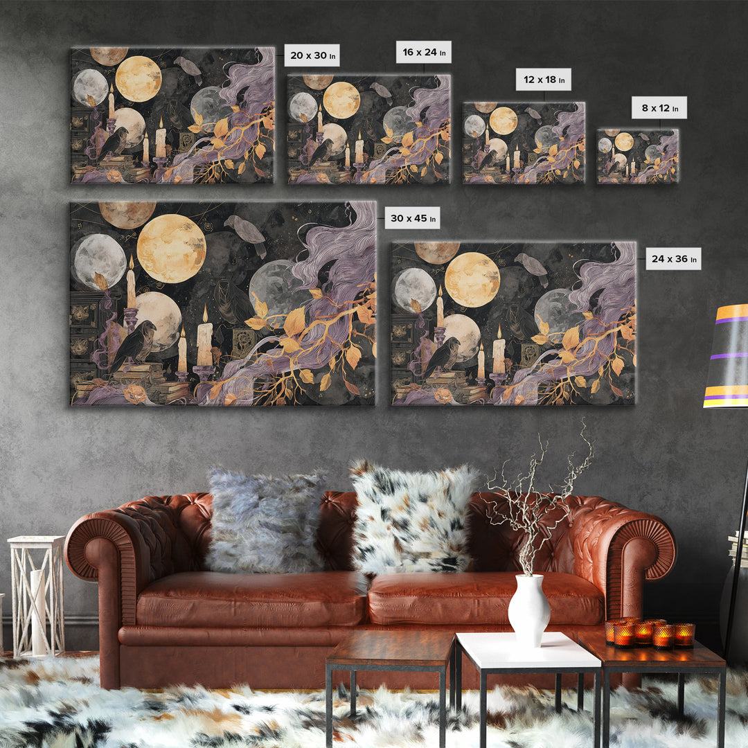 The Witch Astronomical Cabinet - Procession Scene, Spooky Wall Decor, Landscape Wall Art, Framed Canvas Print, Halloween Home Decor
