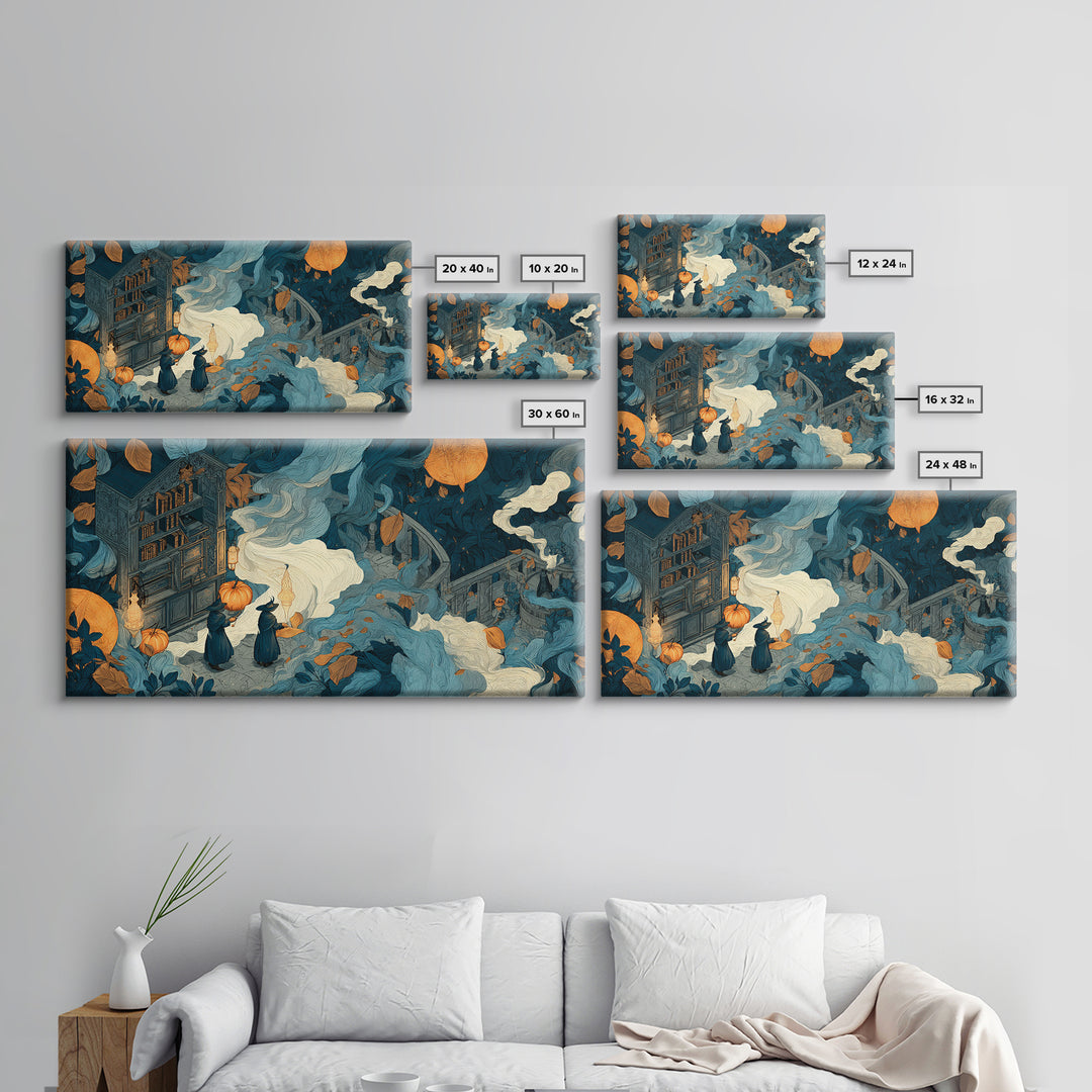 The Witch Astronomical Cabinet - Procession Scene, Occult Wall Decor, Wide Panoramic Art, Canvas Print, Halloween Home Decor