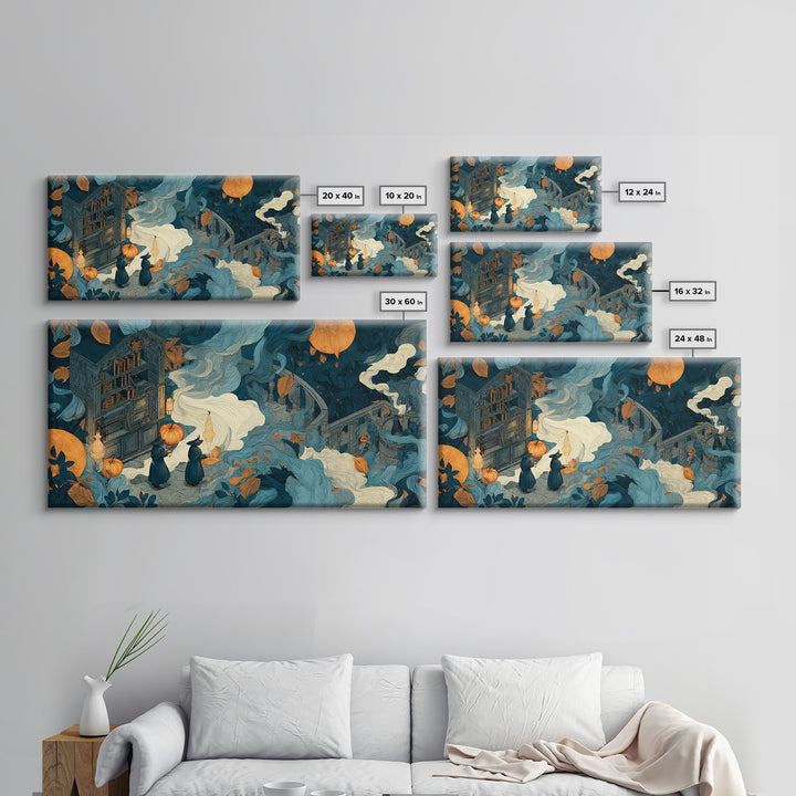 The Witch Astronomical Cabinet - Procession Scene, Occult Wall Decor, Wide Panoramic Art, Canvas Print, Halloween Home Decor