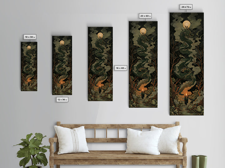 The Candle Smoke Dragon - Icon Portrait, Dark Fantasy Wall Art, Tall Narrow Wall Art, Canvas Print, Halloween Home Decor, Gothic Wall Art