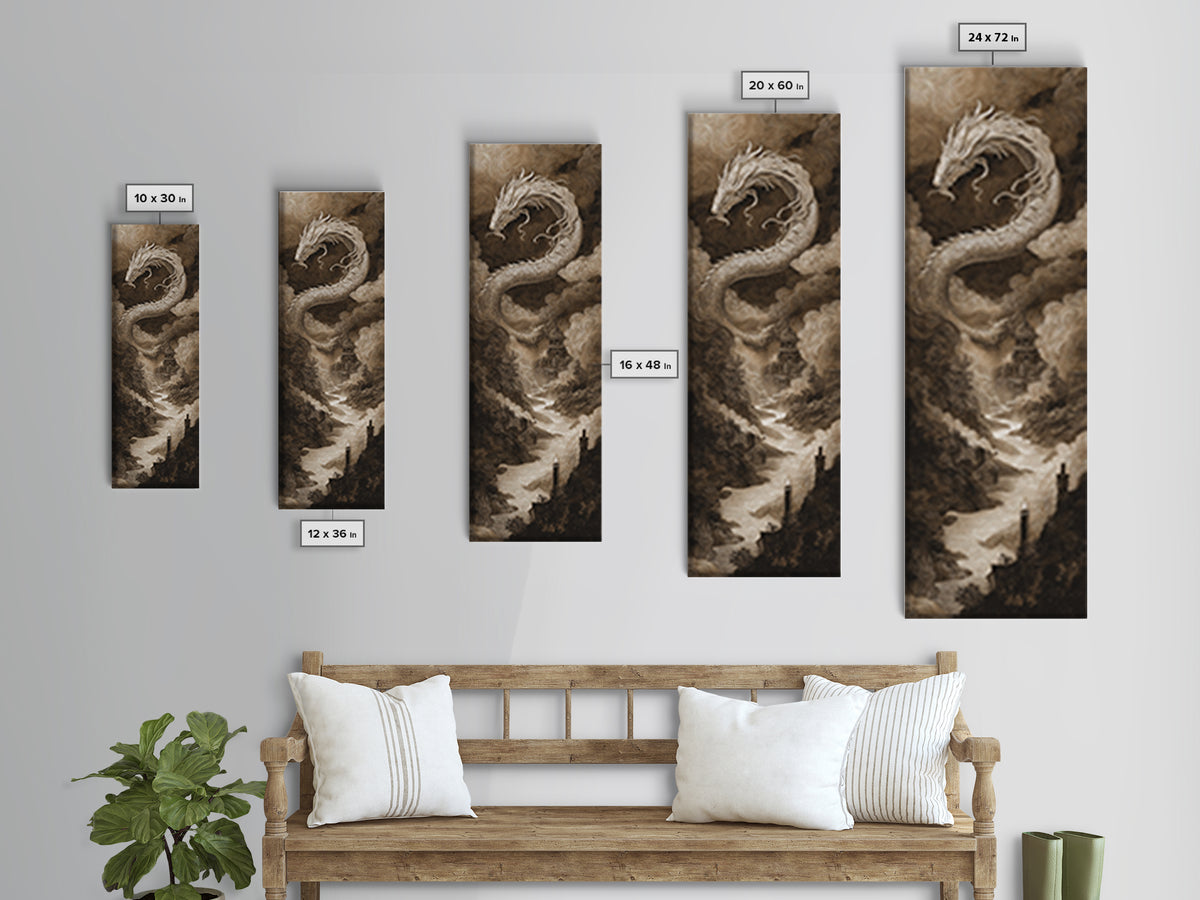 The Candle Smoke Dragon - Environmental Panorama, Macabre Halloween Art, Tall Narrow Wall Art, Framed Canvas Print, Halloween Home Decor