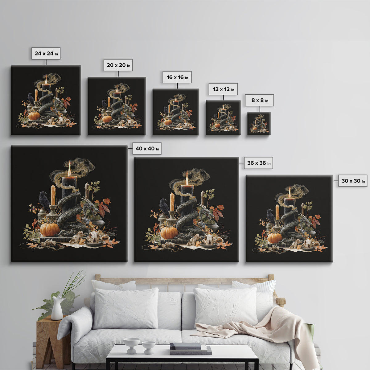 The Candle Smoke Dragon - Occult Still Life, Spooky Wall Decor, Square Wall Art, Framed Canvas Print, Halloween Home Decor, Gothic Wall Art