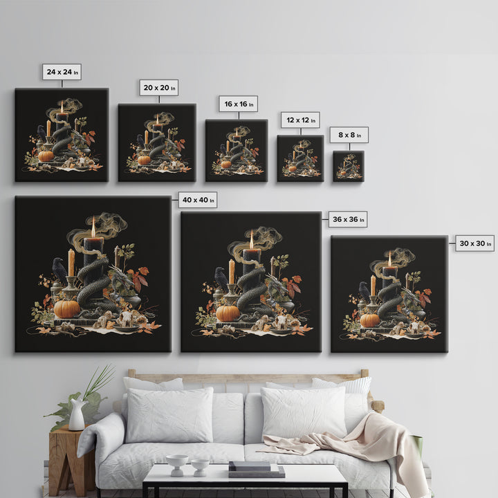 The Candle Smoke Dragon - Occult Still Life, Spooky Wall Decor, Square Wall Art, Framed Canvas Print, Halloween Home Decor, Gothic Wall Art