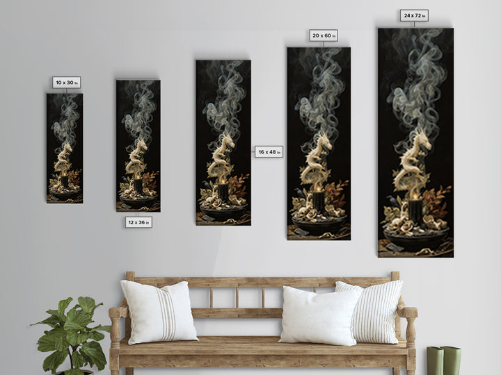 The Candle Smoke Dragon - Occult Still Life, Dark Fantasy Wall Art, Tall Narrow Wall Art, Canvas Print, Halloween Home Decor