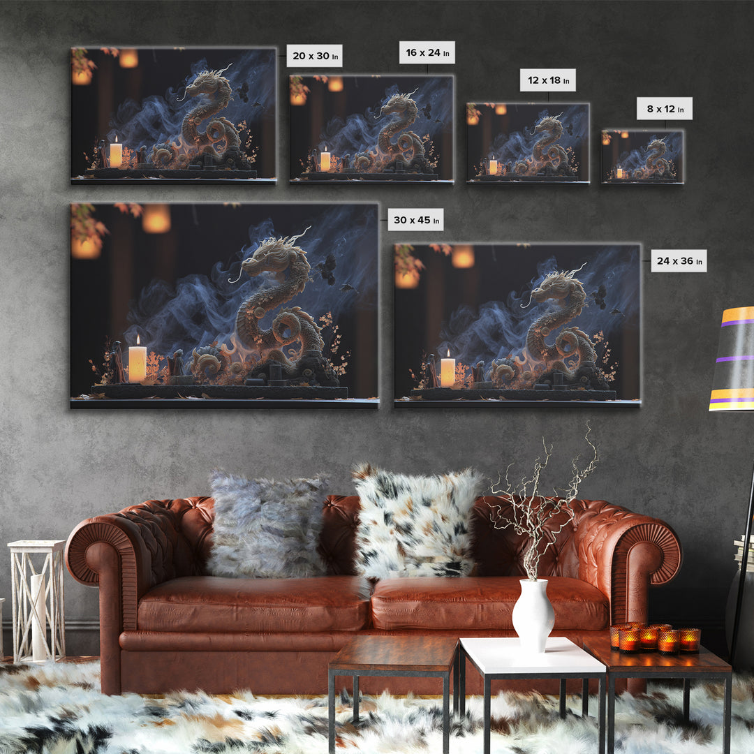 The Candle Smoke Dragon - Procession Scene, Occult Wall Decor, Landscape Wall Art, Canvas Print, Halloween Home Decor, Gothic Wall Art