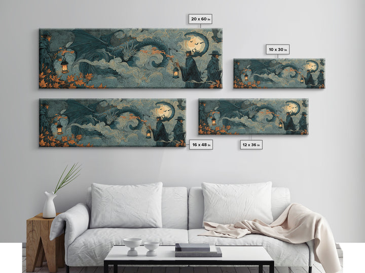 The Candle Smoke Dragon - Procession Scene, Halloween Wall Art, Extra Wide Wall Art, Framed Canvas Print, Halloween Home Decor