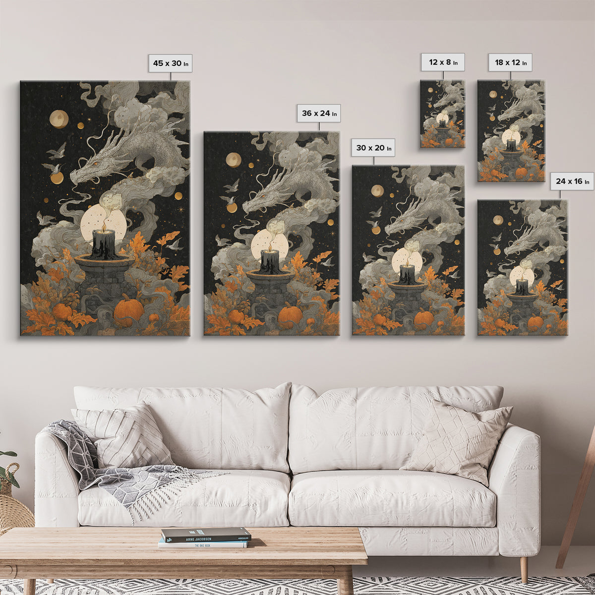 The Candle Smoke Dragon - Surreal Celestial Vision, Dark Fantasy Wall Art, Vertical Wall Art, Canvas Print, Halloween Home Decor