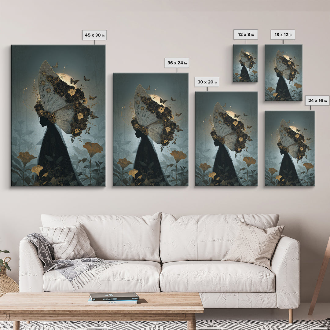 The Mourning Moth Halo - Icon Portrait, Halloween Wall Art, Vertical Wall Art, Framed Canvas Print, Halloween Home Decor, Gothic Wall Art