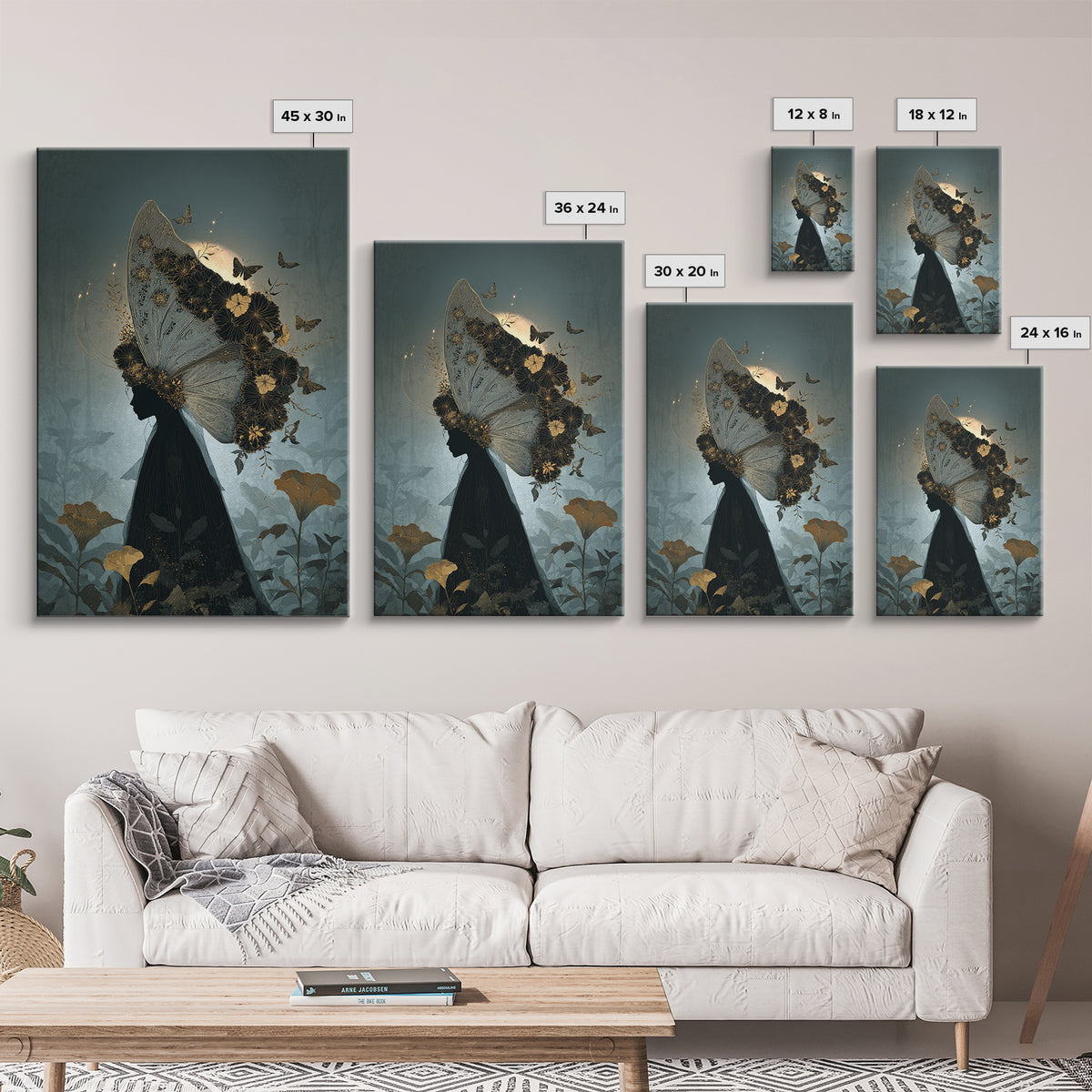 The Mourning Moth Halo - Icon Portrait, Halloween Wall Art, Vertical Wall Art, Framed Canvas Print, Halloween Home Decor, Gothic Wall Art