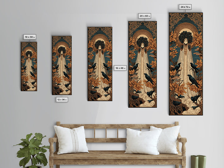 The Mourning Moth Halo - Icon Portrait, Macabre Halloween Art, Tall Narrow Wall Art, Framed Canvas Print, Halloween Home Decor