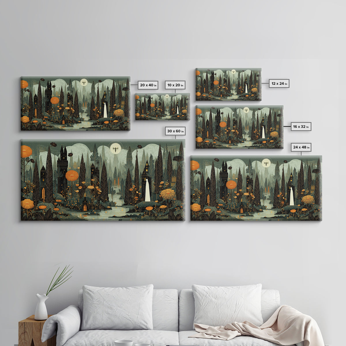 The Mourning Moth Halo - Environmental Panorama, Dark Fantasy Wall Art, Wide Panoramic Art, Canvas Print, Halloween Home Decor
