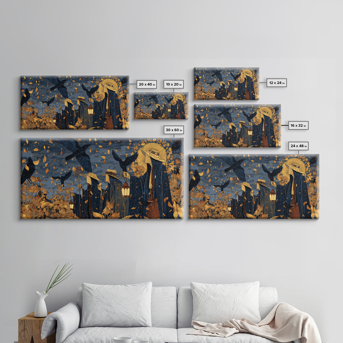 The Mourning Moth Halo - Procession Scene, Gothic Home Decor, Wide Panoramic Art, Canvas Print, Halloween Home Decor, Gothic Wall Art