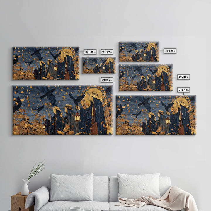 The Mourning Moth Halo - Procession Scene, Gothic Home Decor, Wide Panoramic Art, Canvas Print, Halloween Home Decor, Gothic Wall Art