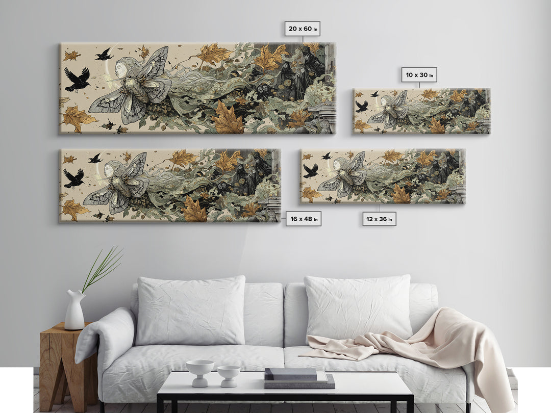The Mourning Moth Halo - Procession Scene, Gothic Home Decor, Extra Wide Wall Art, Canvas Print, Halloween Home Decor, Gothic Wall Art