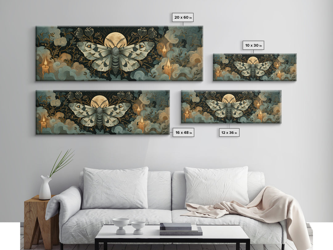 The Mourning Moth Halo - Surreal Celestial Vision, Gothic Home Decor, Extra Wide Wall Art, Canvas Print, Halloween Home Decor