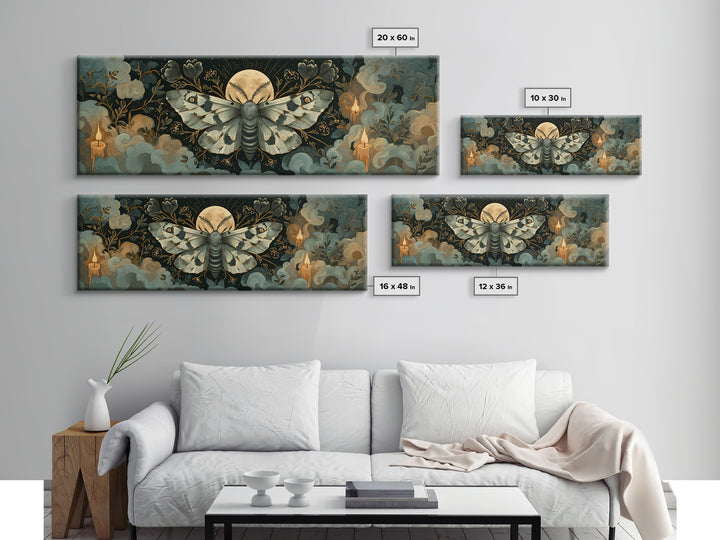 The Mourning Moth Halo - Surreal Celestial Vision, Gothic Home Decor, Extra Wide Wall Art, Canvas Print, Halloween Home Decor
