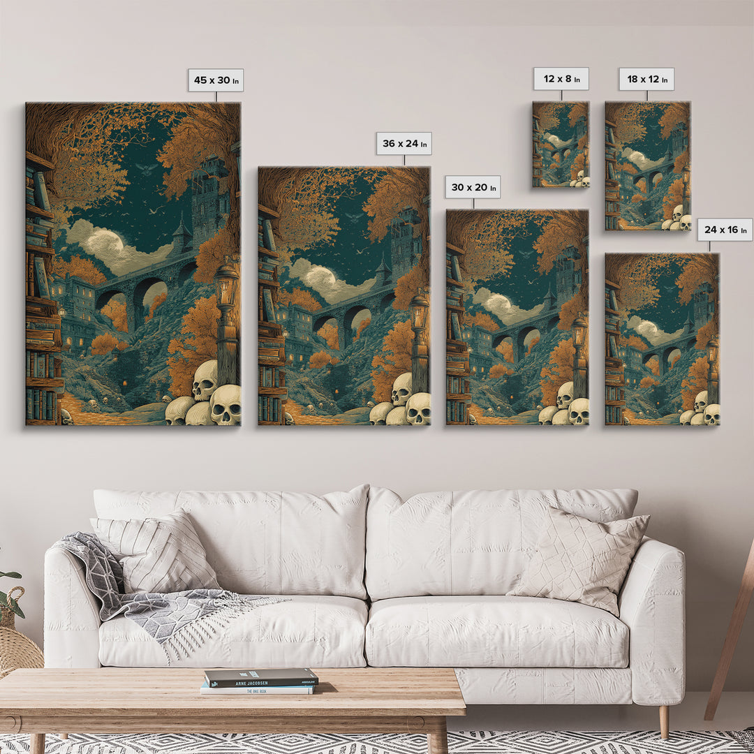 The Catacomb Library - Environmental Panorama, Dark Fantasy Wall Art, Vertical Wall Art, Canvas Print, Halloween Home Decor, Gothic Wall Art