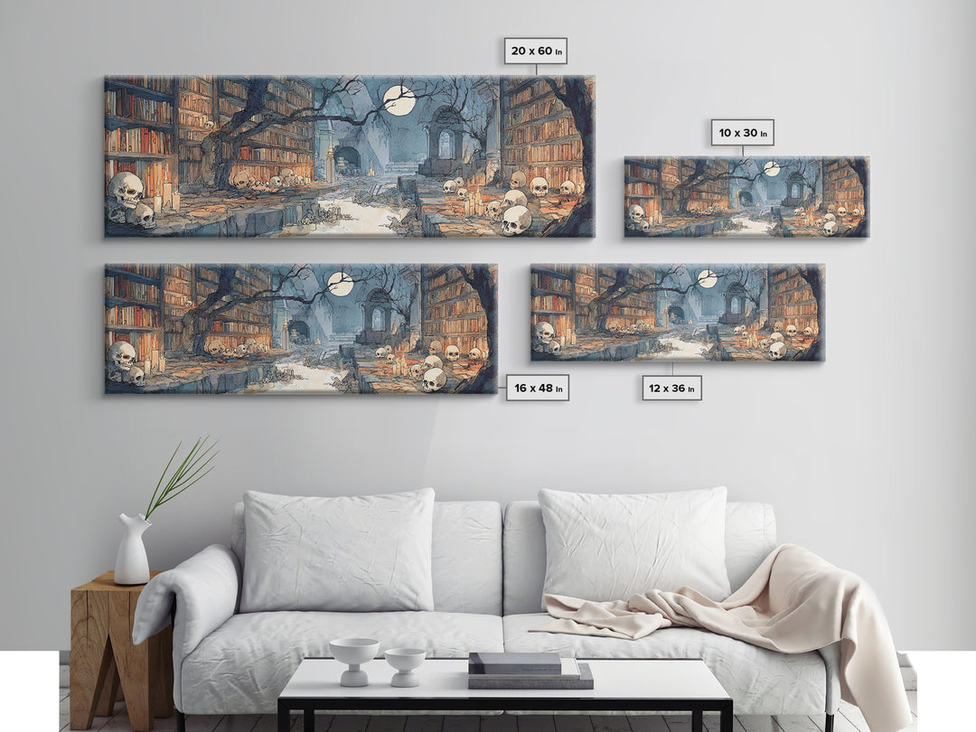 The Catacomb Library - Environmental Panorama, Occult Wall Decor, Extra Wide Wall Art, Canvas Print, Halloween Home Decor, Gothic Wall Art