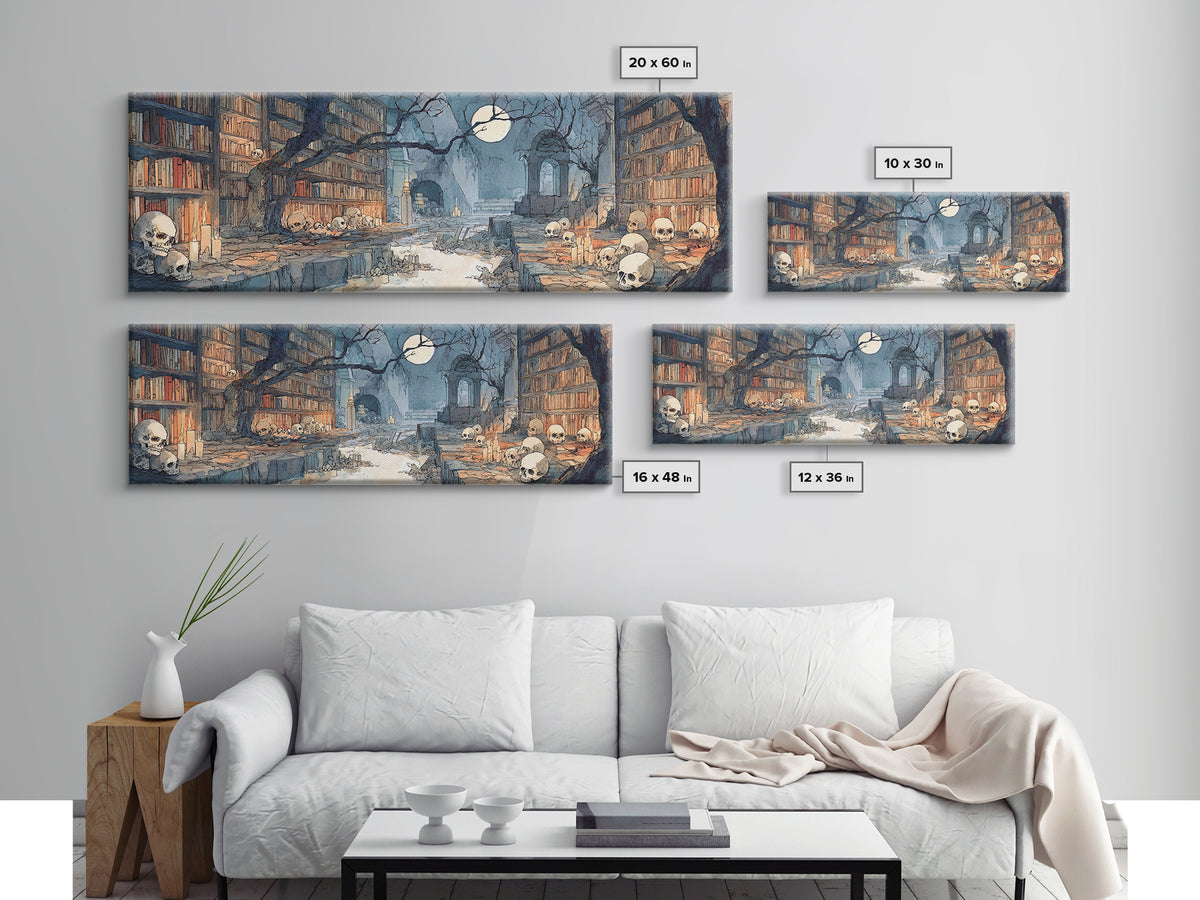 The Catacomb Library - Environmental Panorama, Occult Wall Decor, Extra Wide Wall Art, Canvas Print, Halloween Home Decor, Gothic Wall Art