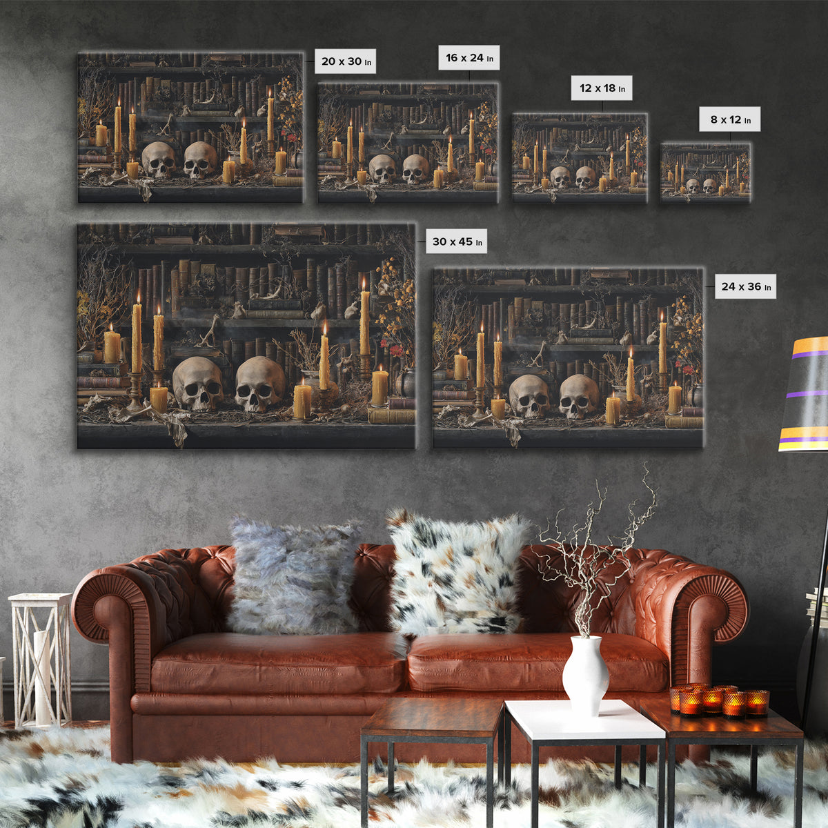 The Catacomb Library - Occult Still Life, Halloween Wall Art, Landscape Wall Art, Framed Canvas Print, Halloween Home Decor, Gothic Wall Art