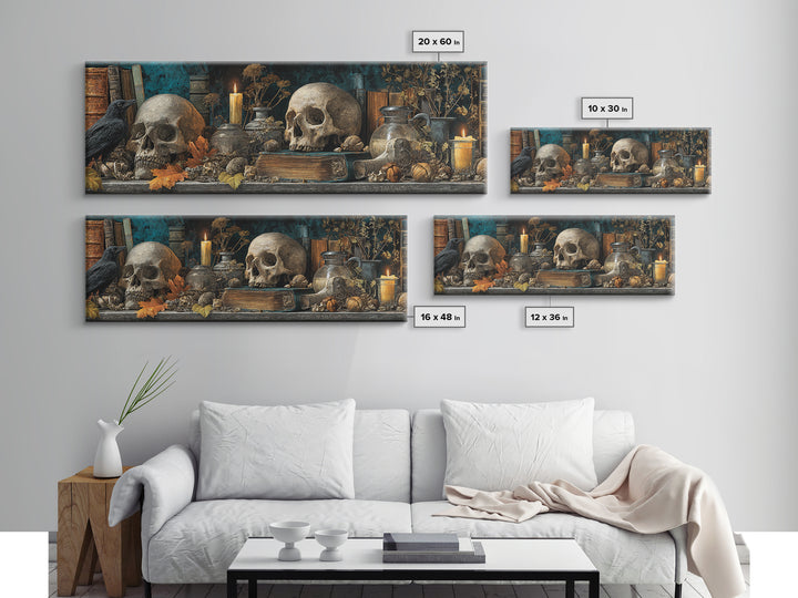 The Catacomb Library - Occult Still Life, Occult Wall Decor, Extra Wide Wall Art, Canvas Print, Halloween Home Decor, Gothic Wall Art