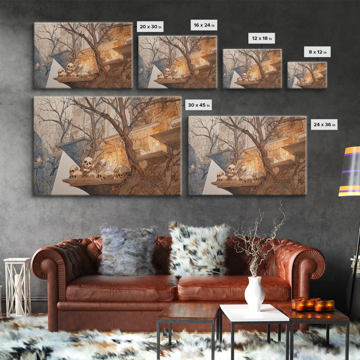 The Catacomb Library - Procession Scene, Spooky Wall Decor, Landscape Wall Art, Framed Canvas Print, Halloween Home Decor, Gothic Wall Art