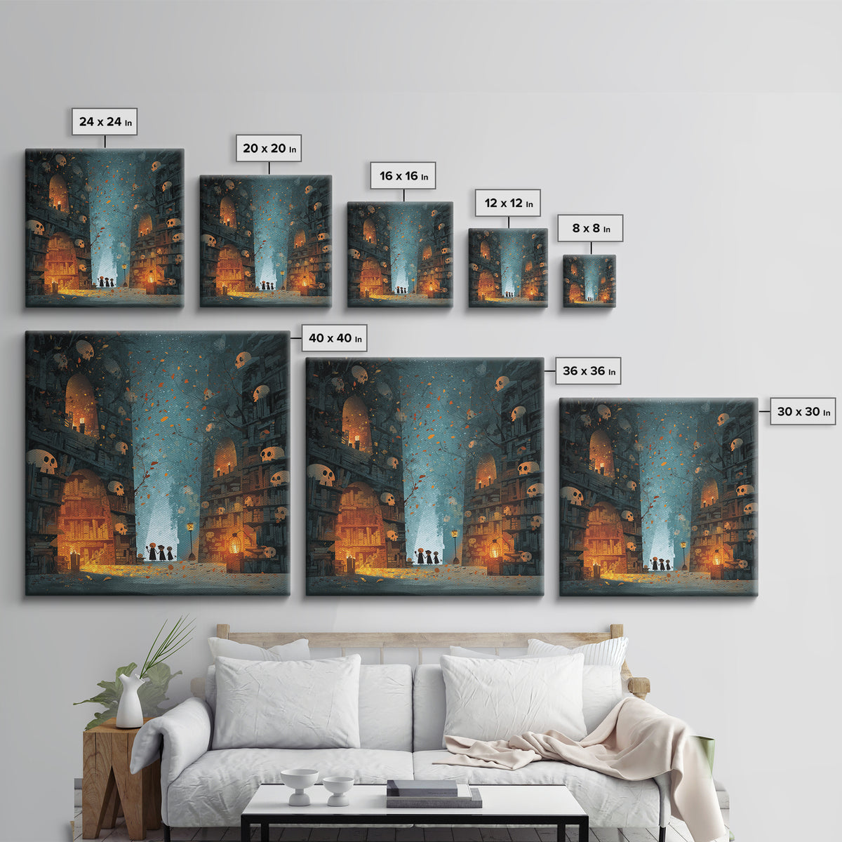 The Catacomb Library - Procession Scene, Dark Fantasy Wall Art, Square Wall Art, Canvas Print, Halloween Home Decor, Gothic Wall Art