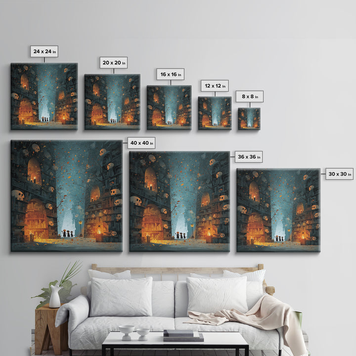 The Catacomb Library - Procession Scene, Dark Fantasy Wall Art, Square Wall Art, Canvas Print, Halloween Home Decor, Gothic Wall Art