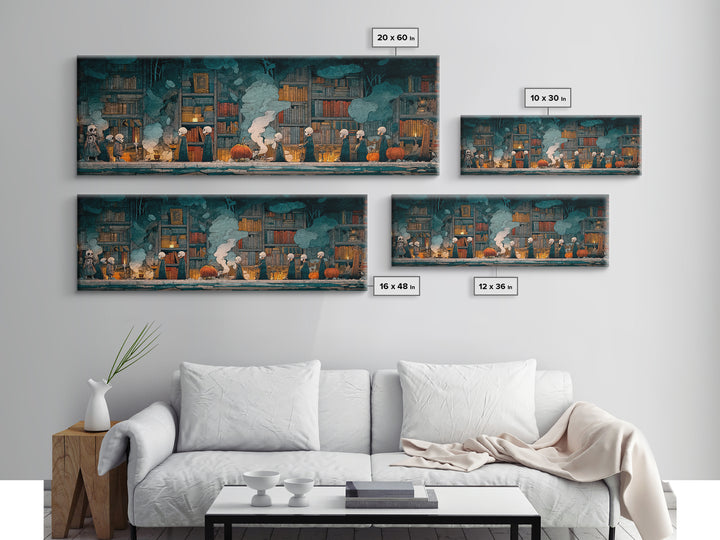 The Catacomb Library - Procession Scene, Occult Wall Decor, Extra Wide Wall Art, Canvas Print, Halloween Home Decor, Gothic Wall Art