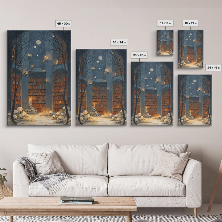 The Catacomb Library - Surreal Celestial Vision, Dark Fantasy Wall Art, Vertical Wall Art, Canvas Print, Halloween Home Decor