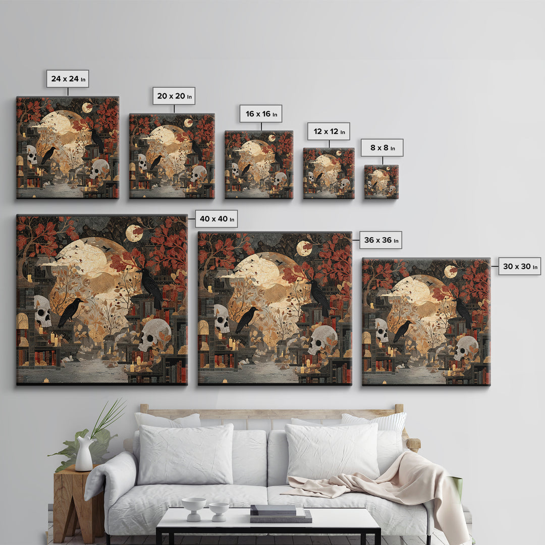 The Catacomb Library - Surreal Celestial Vision, Macabre Halloween Art, Square Wall Art, Framed Canvas Print, Halloween Home Decor