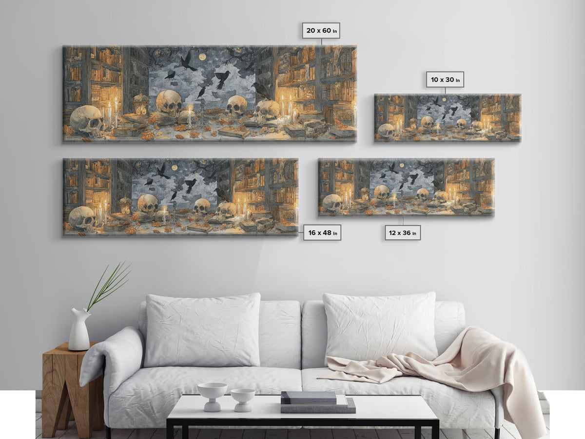 The Catacomb Library - Surreal Celestial Vision, Gothic Home Decor, Extra Wide Wall Art, Canvas Print, Halloween Home Decor, Gothic Wall Art