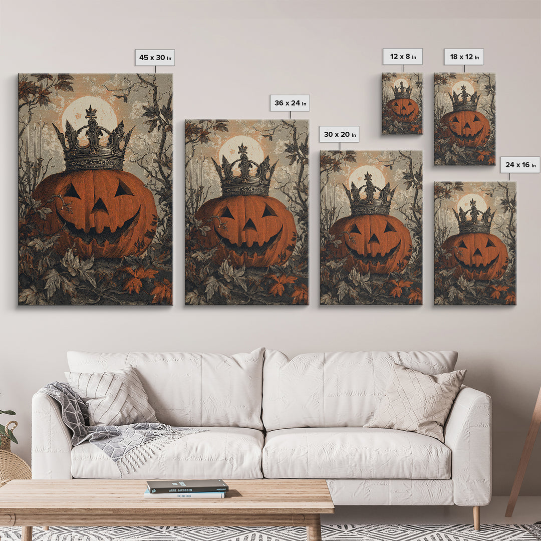 The Jack-O-Lantern Crown Jewels - Icon Portrait, Macabre Halloween Art, Vertical Wall Art, Framed Canvas Print, Halloween Home Decor
