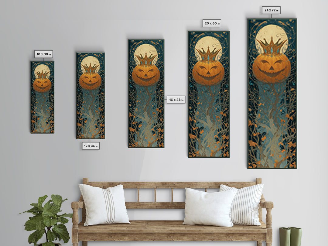 The Jack-O-Lantern Crown Jewels - Icon Portrait, Macabre Halloween Art, Tall Narrow Wall Art, Framed Canvas Print, Halloween Home Decor