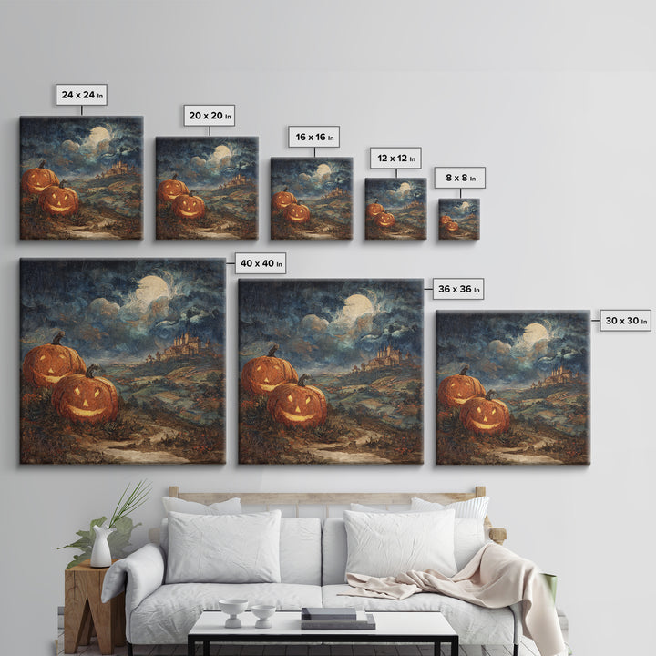 The Jack-O-Lantern Crown Jewels - Environmental Panorama, Occult Wall Decor, Square Wall Art, Canvas Print, Halloween Home Decor