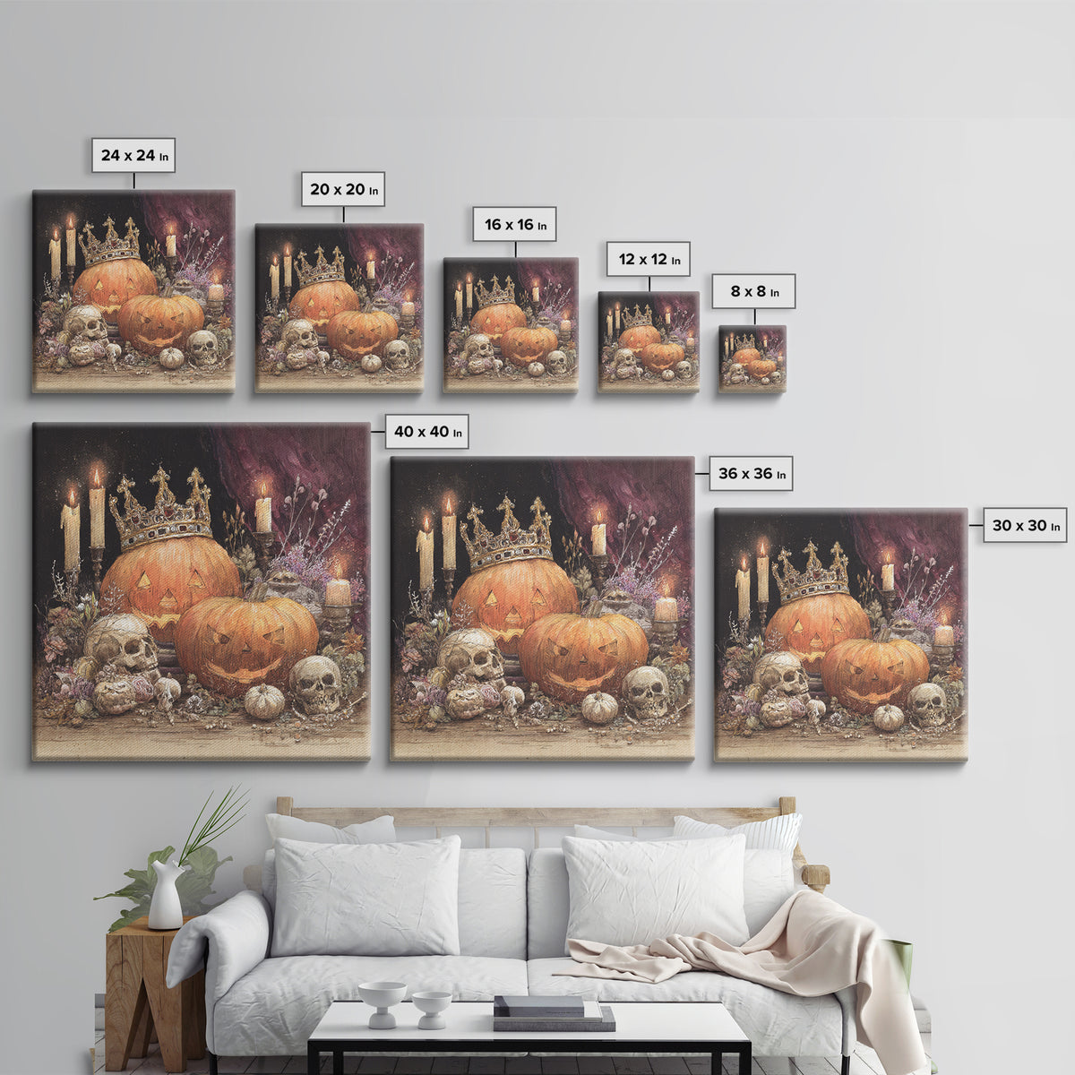 The Jack-O-Lantern Crown Jewels - Occult Still Life, Halloween Wall Art, Square Wall Art, Framed Canvas Print, Halloween Home Decor
