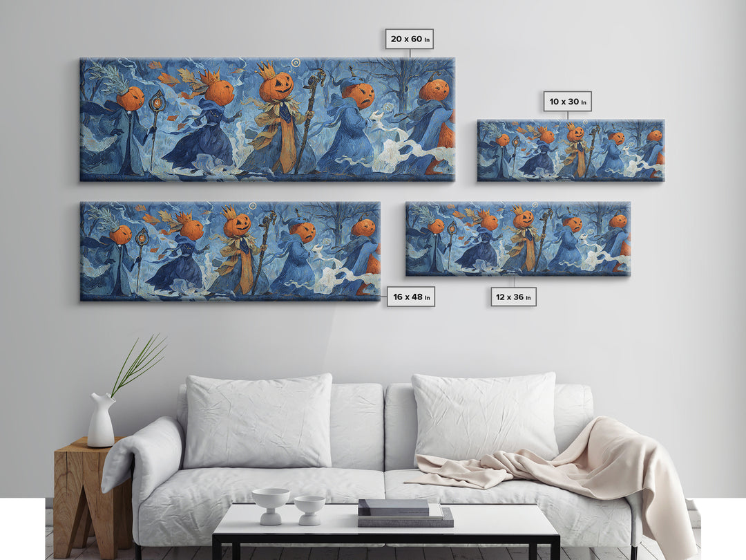 The Jack-O-Lantern Crown Jewels - Procession Scene, Dark Fantasy Wall Art, Extra Wide Wall Art, Canvas Print, Halloween Home Decor
