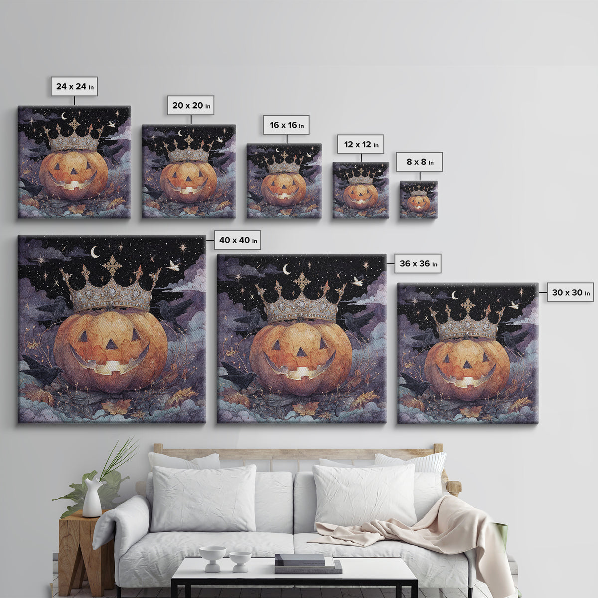 The Jack-O-Lantern Crown Jewels - Surreal Celestial Vision, Dark Fantasy Wall Art, Square Wall Art, Canvas Print, Halloween Home Decor