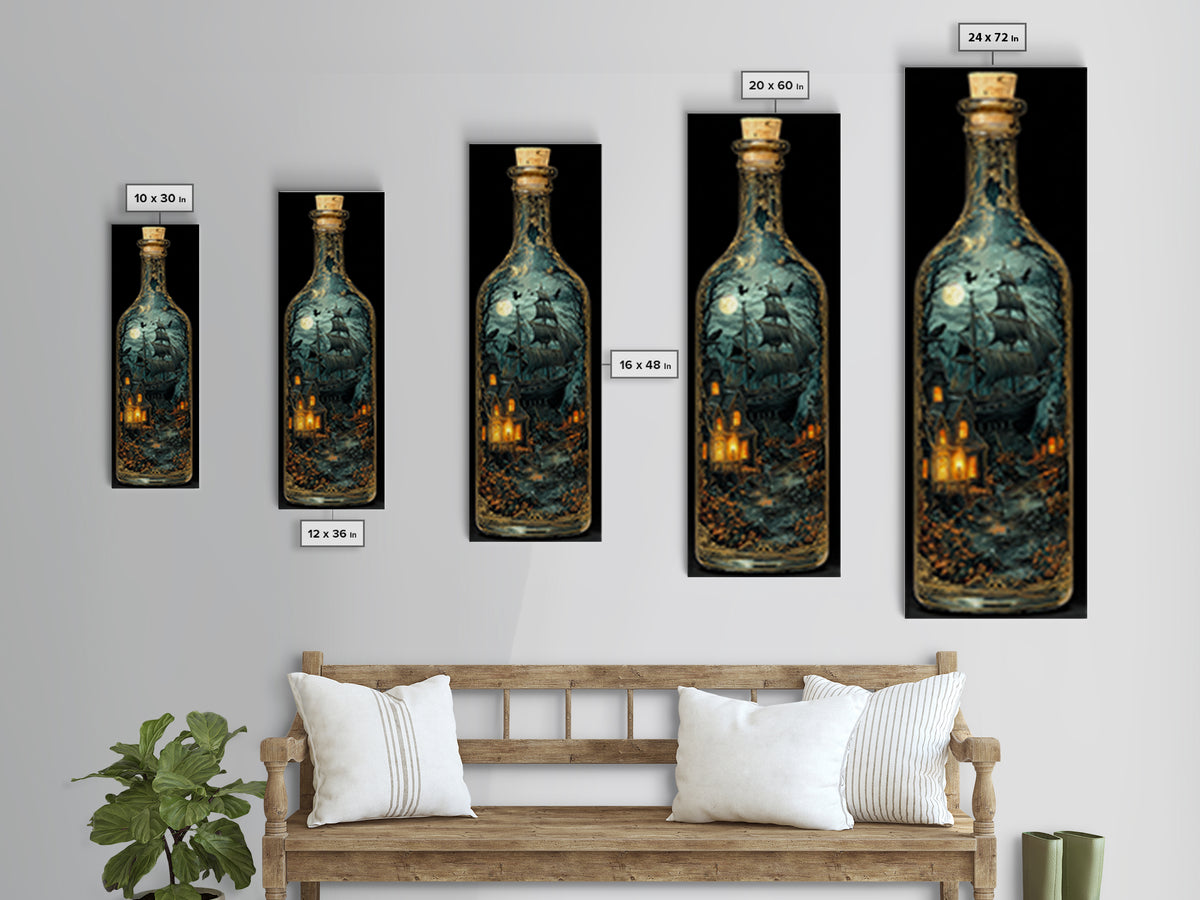 The Ghost Ship In A Bottle - Icon Portrait, Gothic Home Decor, Tall Narrow Wall Art, Canvas Print, Halloween Home Decor, Gothic Wall Art