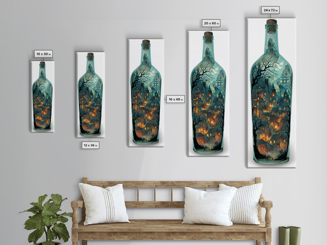 The Ghost Ship In A Bottle - Environmental Panorama, Spooky Wall Decor, Tall Narrow Wall Art, Framed Canvas Print, Halloween Home Decor