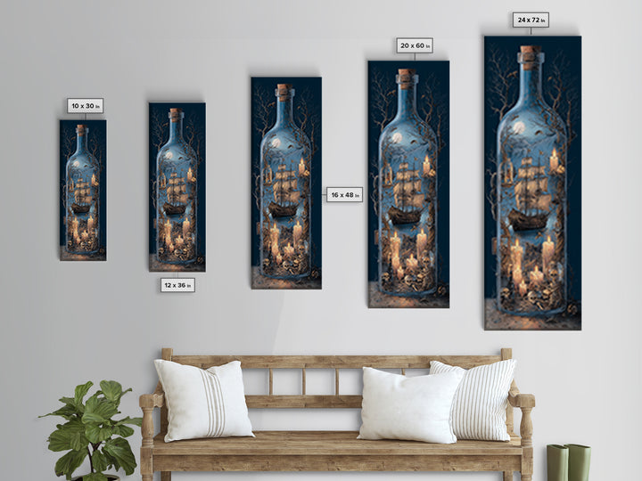 The Ghost Ship In A Bottle - Occult Still Life, Occult Wall Decor, Tall Narrow Wall Art, Canvas Print, Halloween Home Decor, Gothic Wall Art