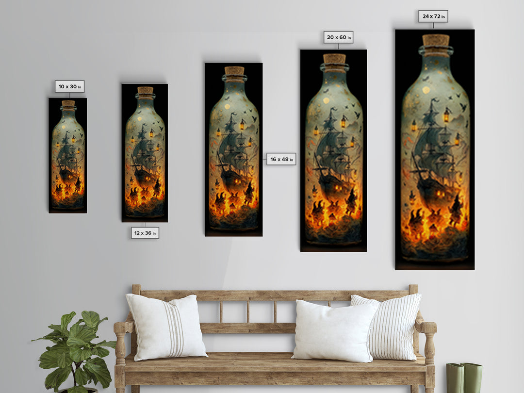 The Ghost Ship In A Bottle - Procession Scene, Gothic Home Decor, Tall Narrow Wall Art, Canvas Print, Halloween Home Decor, Gothic Wall Art
