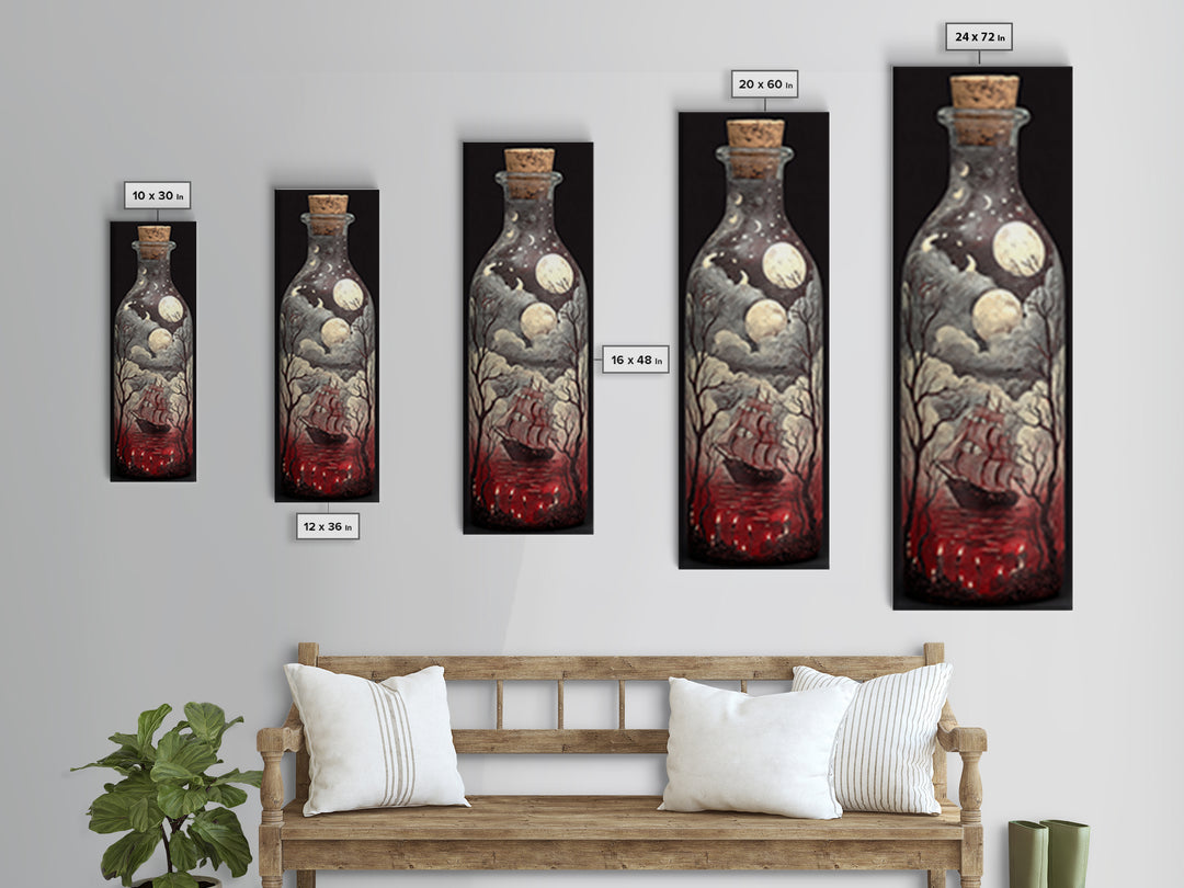 The Ghost Ship In A Bottle - Surreal Celestial Vision, Halloween Wall Art, Tall Narrow Wall Art, Framed Canvas Print, Halloween Home Decor