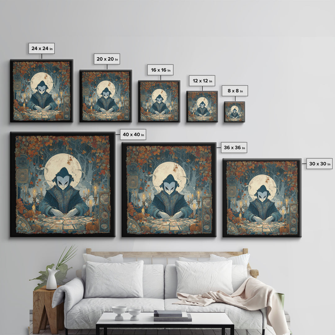 The Harvest Moon Tarot Reader - Icon Portrait, Dark Fantasy Wall Art, Square Wall Art, Canvas Print, Halloween Home Decor, Gothic Wall Art